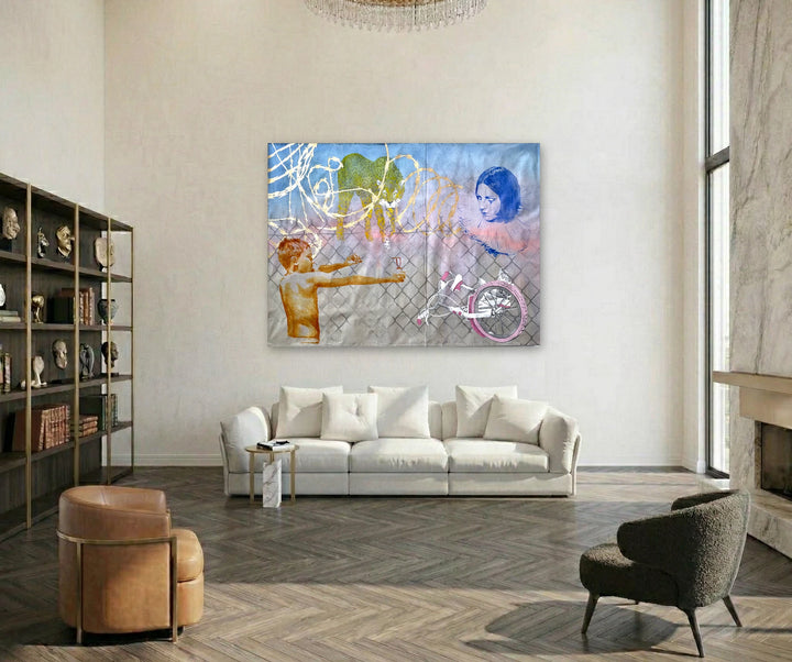 The artwork, Ghostbike, by Ray Borchers, displayed in a room.