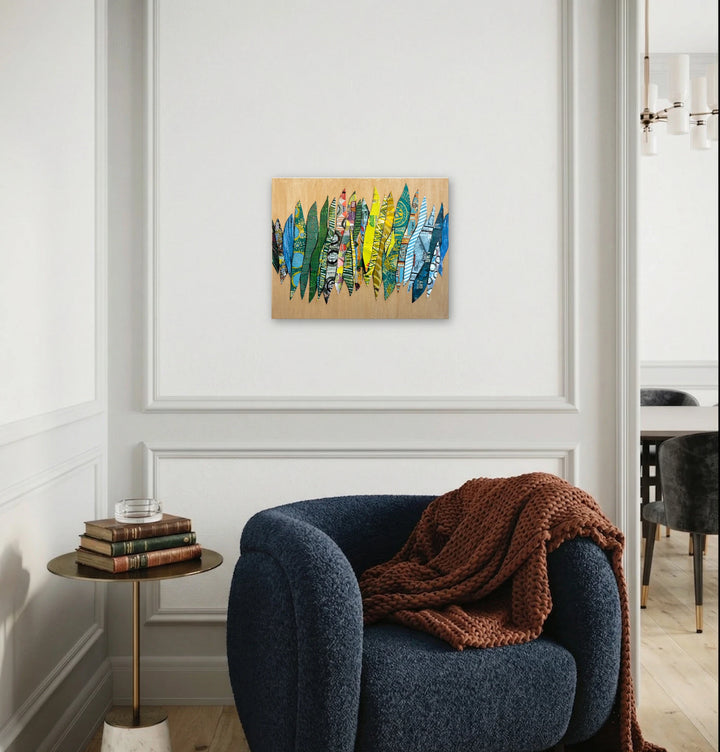The artwork, Resting Rhythms, by Christina Massey, displayed in a room.