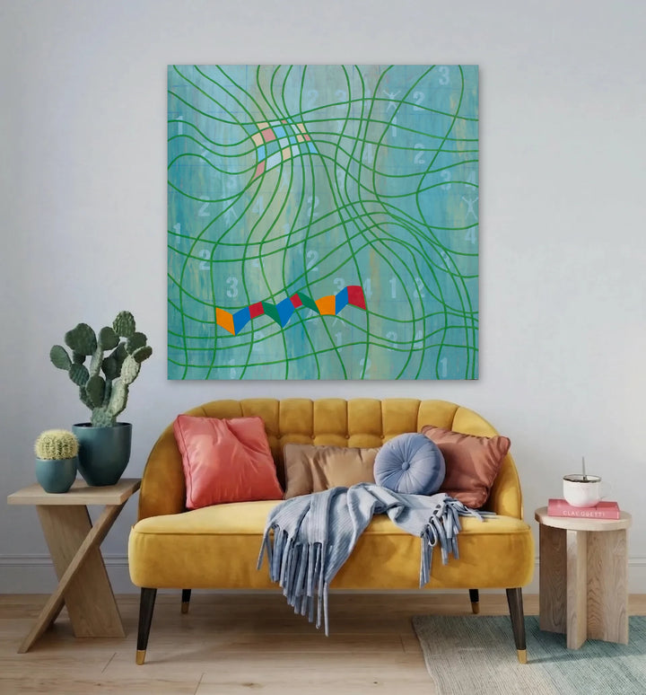 The artwork, Rhythm of Life, by Sabre Esler, displayed in a room.