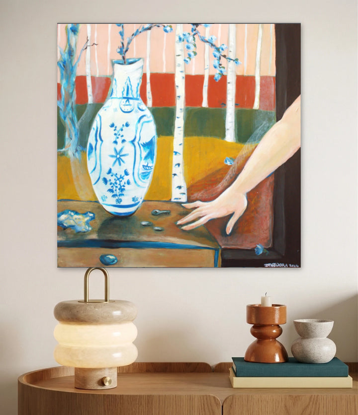 The artwork, The Presentation of Spring, by Dara Theodora, displayed in a room.