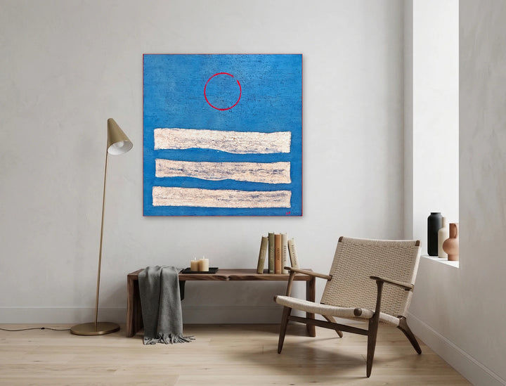 The artwork, Sea of Blue, by Stella Michaels, displayed in a room.