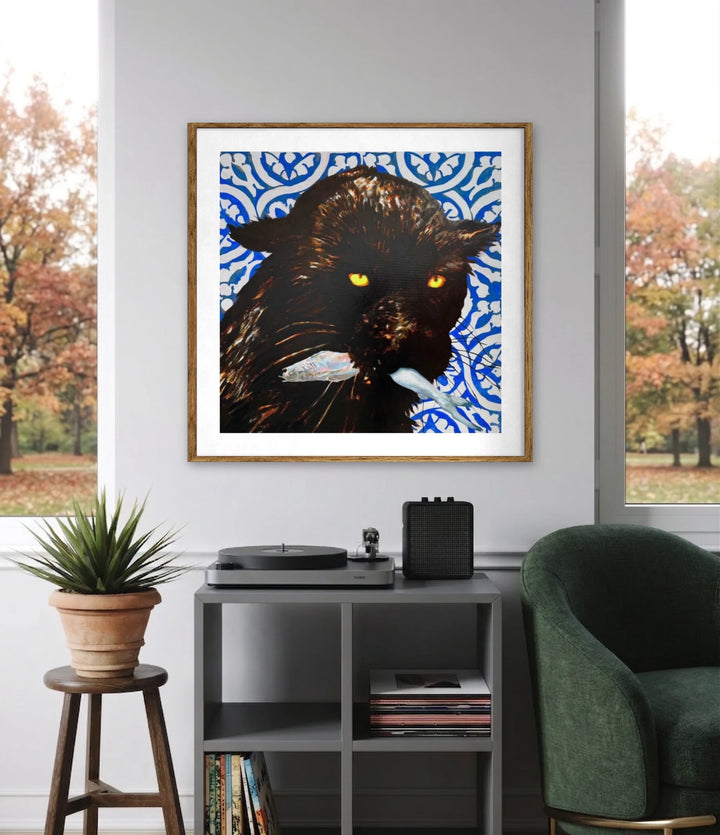 The artwork, Seeing You, by Ray Borchers, displayed in a room.