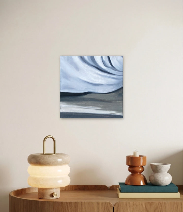 The artwork, Study of a Sheet - Monday, by Jessica Preble, displayed in a room.