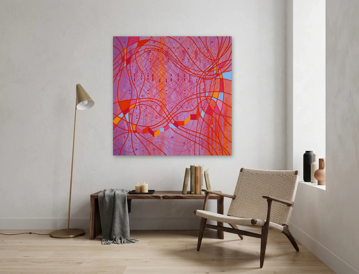 The artwork, Sunset Rhapsody, by Sabre Esler, displayed in a room.