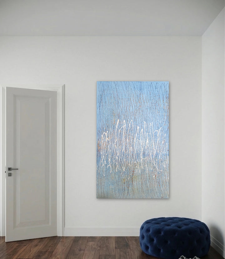 The artwork, Sympony, in the Meadow, by Stella Michaels, displayed in a room.