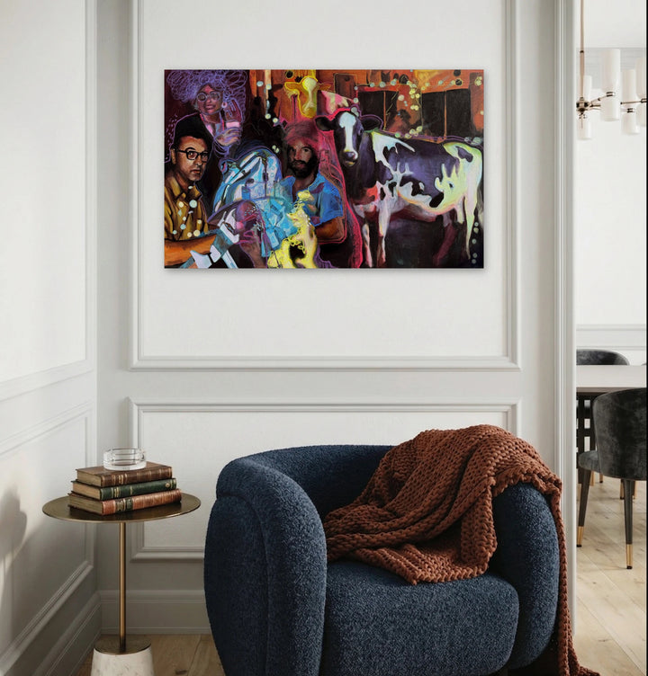 The artwork, The Christmas Cow (archival Memory 26), by Griffin Cordell, displayed in a room.