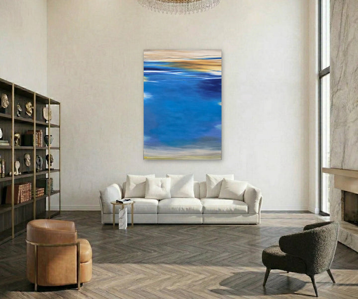 The artwork, Waves #130, by Bob Melzmuf, displayed in a room.
