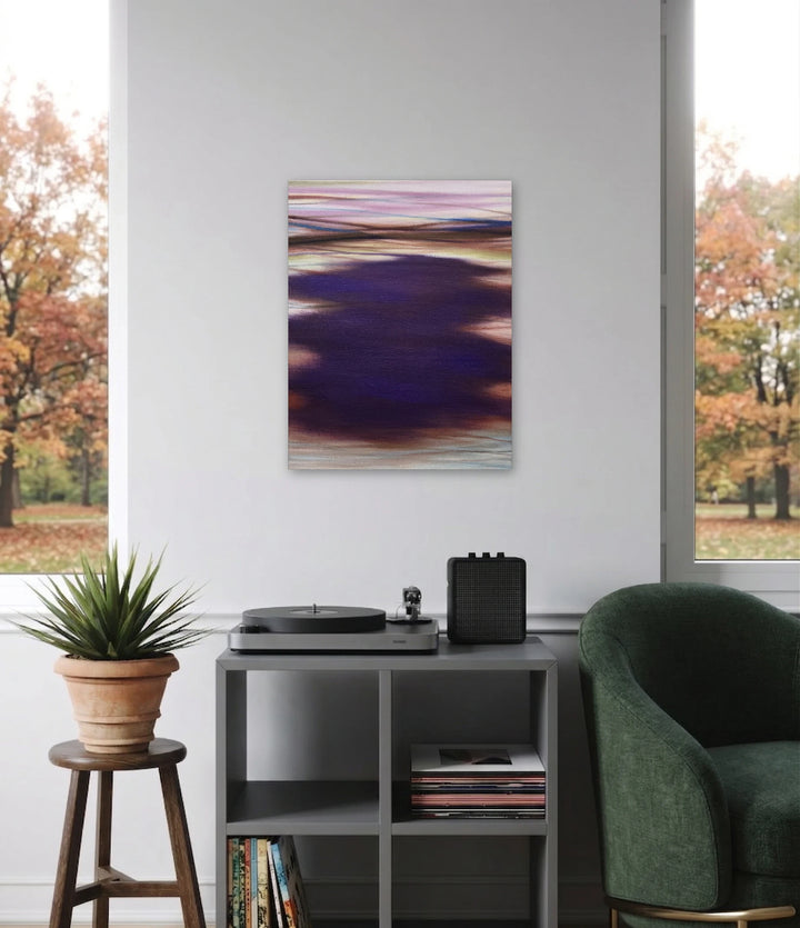 The artwork, Waves #132, by Bob Melzmuf, displayed in a room.