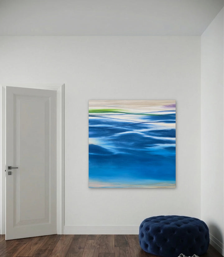 The artwork, Waves #134, by Bob Melzmuf, displayed in a room.