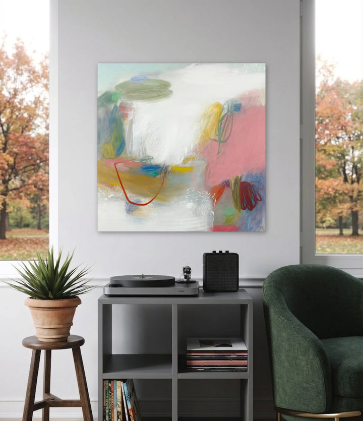 The artwork, Afternoon Cuppa, by Terri Dilling, displayed in a room.