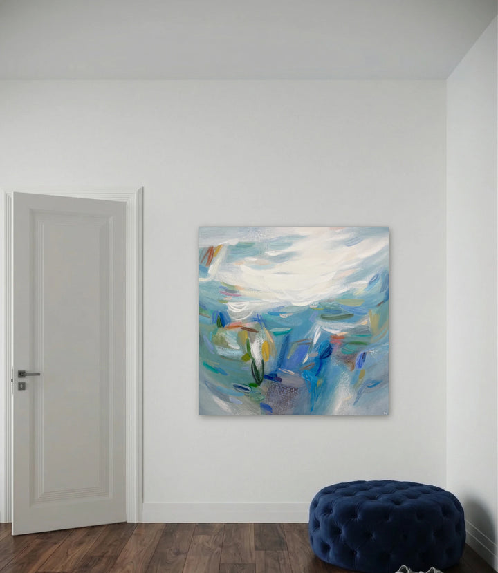 The artwork, Bankside, by Terri Dilling, displayed in a room.