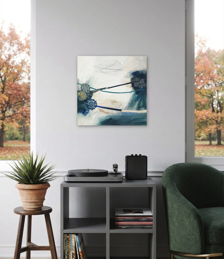 The artwork, Floral Suspension 1, by Terri Dilling, displayed in a room.