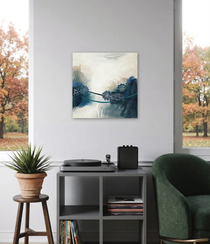 The artwork, Floral Suspension 2, by Terri Dilling, displayed in a room.