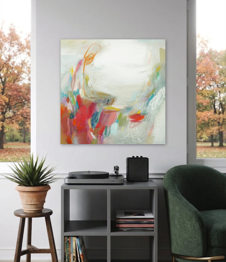 The artwork, Moxie, by Terri Dilling, displayed in a room.