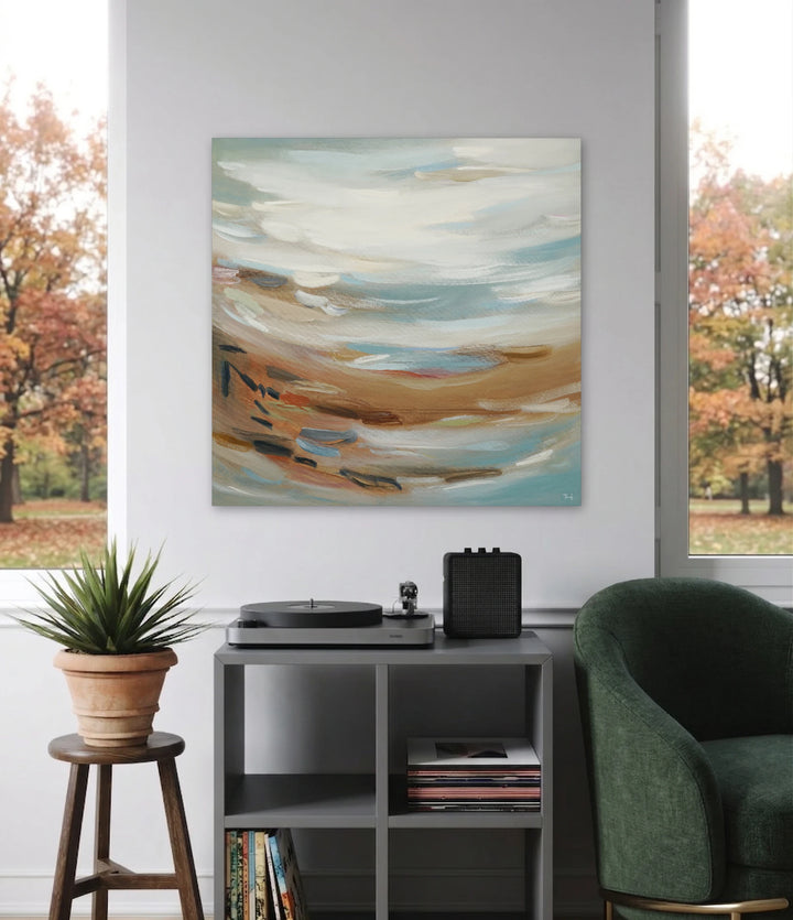 The artwork, Umami River 3, by Terri Dilling, displayed in a room.