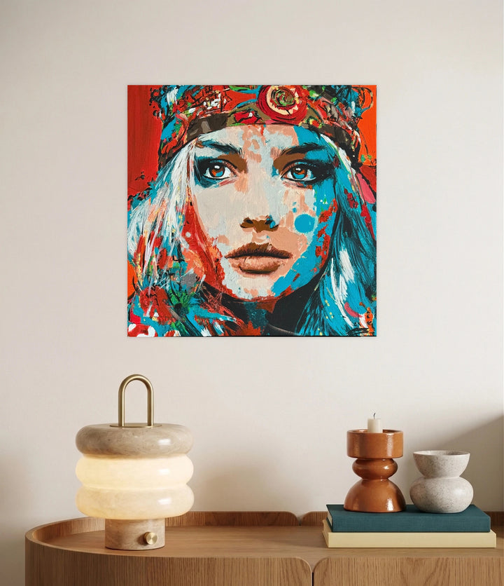 The artwork, Hippie for Life, by Claudia Sauter, displayed in a room.