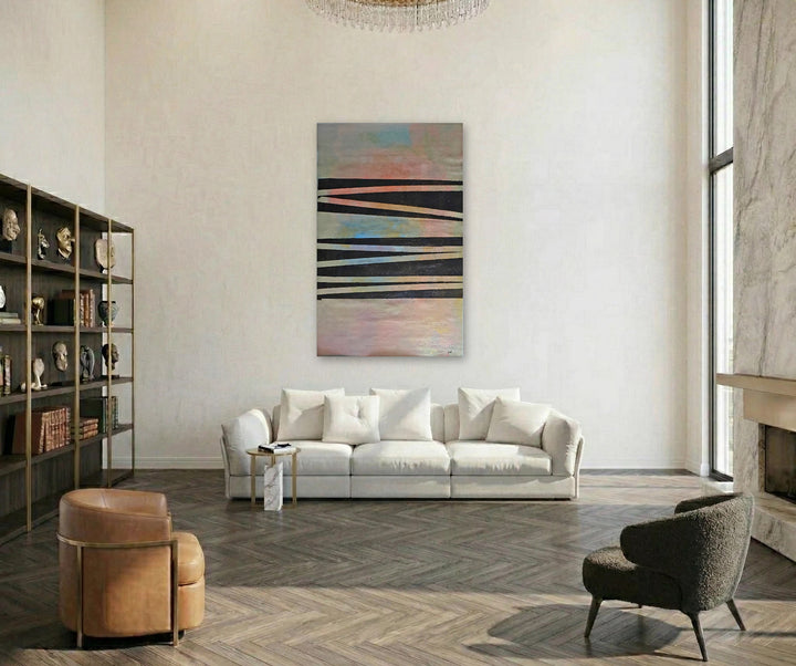 The artwork, The Line Between, by Stella Michaels, displayed in a room.