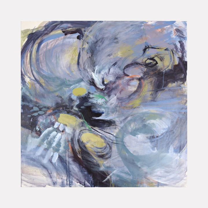 Aquatic by Veronica Lawlor is a Curina art piece featuring swirling brushstrokes in muted blues, greens, and soft yellows, with abstract, flowing forms and layered textures that evoke an underwater, fluid environment rich in movement and subtle depth.