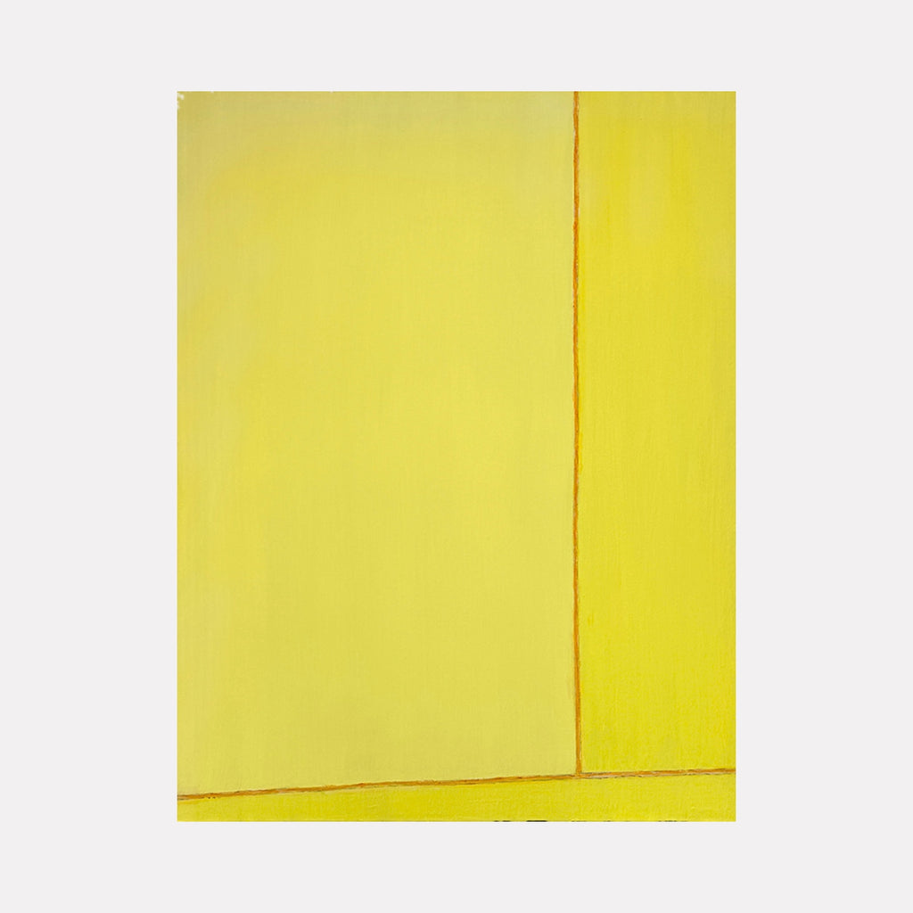 Compass by Francie Lyshak is a Curina art piece featuring large intersecting blocks of soft and vibrant yellow tones, with subtle textural contrasts and delicate line details that create a warm, minimalist abstract composition exuding calm and balance.