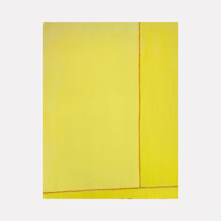 Compass by Francie Lyshak is a Curina art piece featuring large intersecting blocks of soft and vibrant yellow tones, with subtle textural contrasts and delicate line details that create a warm, minimalist abstract composition exuding calm and balance.