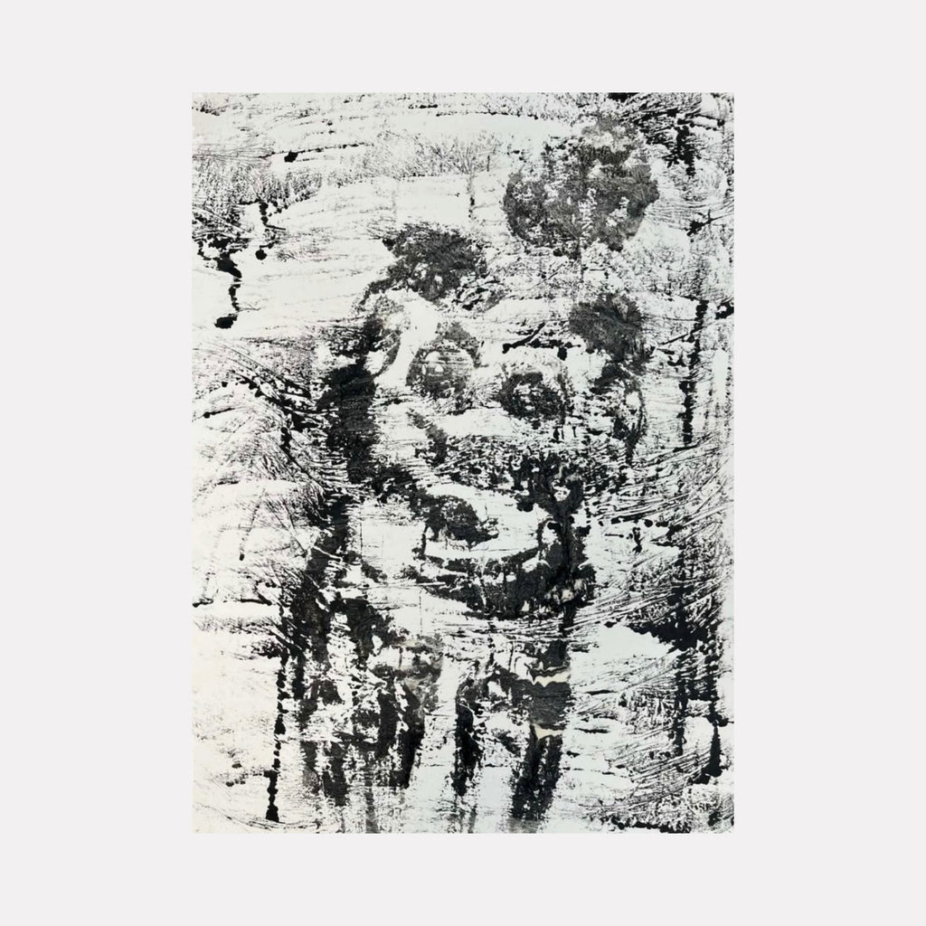 Ghost I by Dionysia Adamopoulou is a Curina art piece featuring an abstract monochrome figure rendered in textured black and white brushstrokes, evoking a haunting and enigmatic presence through layered patterns and expressive contrasts.