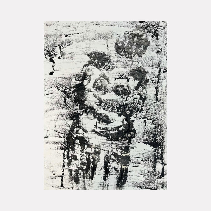 Ghost I by Dionysia Adamopoulou is a Curina art piece featuring an abstract monochrome figure rendered in textured black and white brushstrokes, evoking a haunting and enigmatic presence through layered patterns and expressive contrasts.