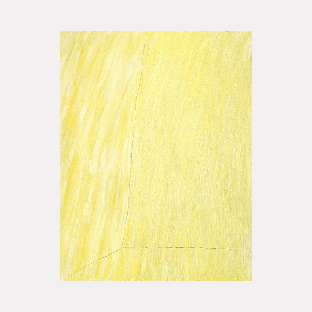 Leaning Yellow Room by Francie Lyshak is a Curina art piece featuring layered yellow hues with subtle brushstrokes and delicate lines forming a minimal abstract space that evokes warmth and gentle movement.