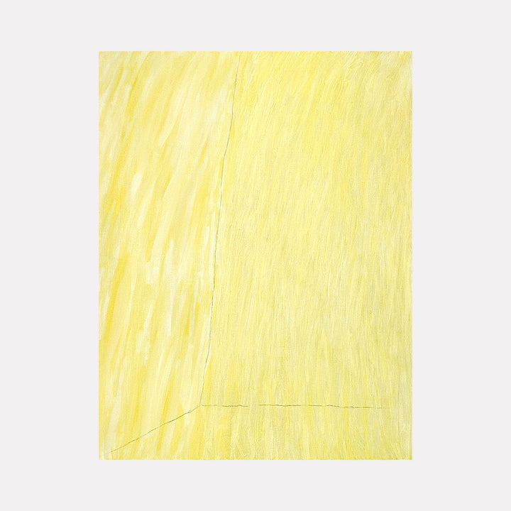 Leaning Yellow Room by Francie Lyshak is a Curina art piece featuring layered yellow hues with subtle brushstrokes and delicate lines forming a minimal abstract space that evokes warmth and gentle movement.