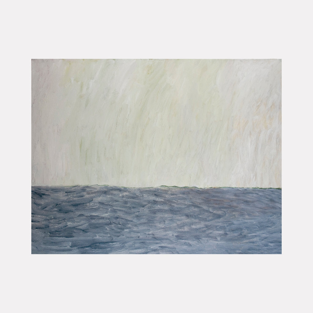 Winter by Francie Lyshak is a Curina art piece featuring a minimalist abstract landscape with textured brushstrokes blending muted gray and soft off-white tones, evoking a quiet, contemplative mood reminiscent of a serene winter horizon.