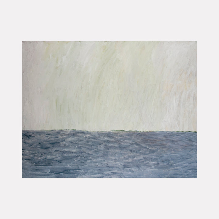 Winter by Francie Lyshak is a Curina art piece featuring a minimalist abstract landscape with textured brushstrokes blending muted gray and soft off-white tones, evoking a quiet, contemplative mood reminiscent of a serene winter horizon.