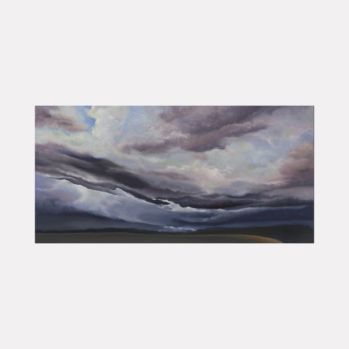 Muted Purple Sky by Nadia Parsons captures a vast, moody landscape under a richly textured sky blending soft purples, blues, and grays, evoking a tranquil yet dramatic atmosphere in an expressive, contemporary art style.