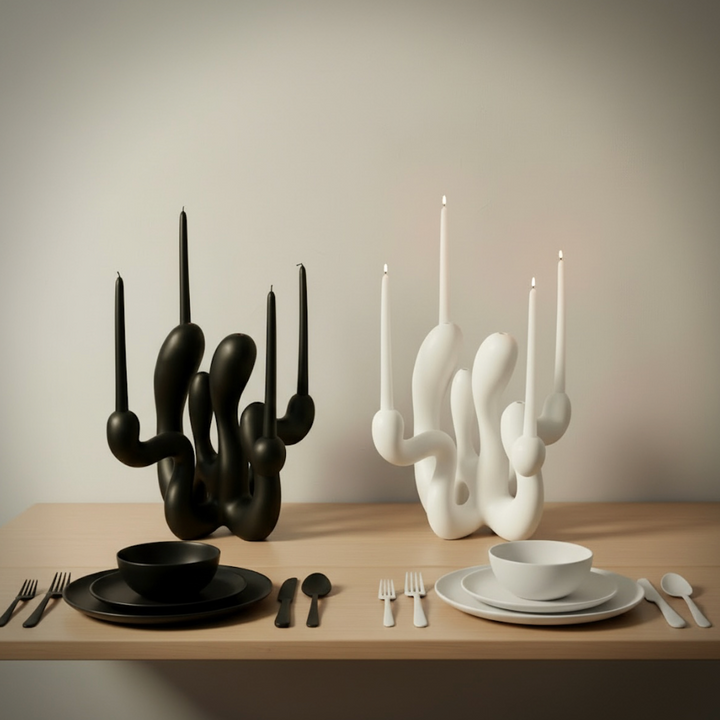 The artwork, Hold the Light Sculptural Candleholder, by Shadia Sabagh, displayed in a room.