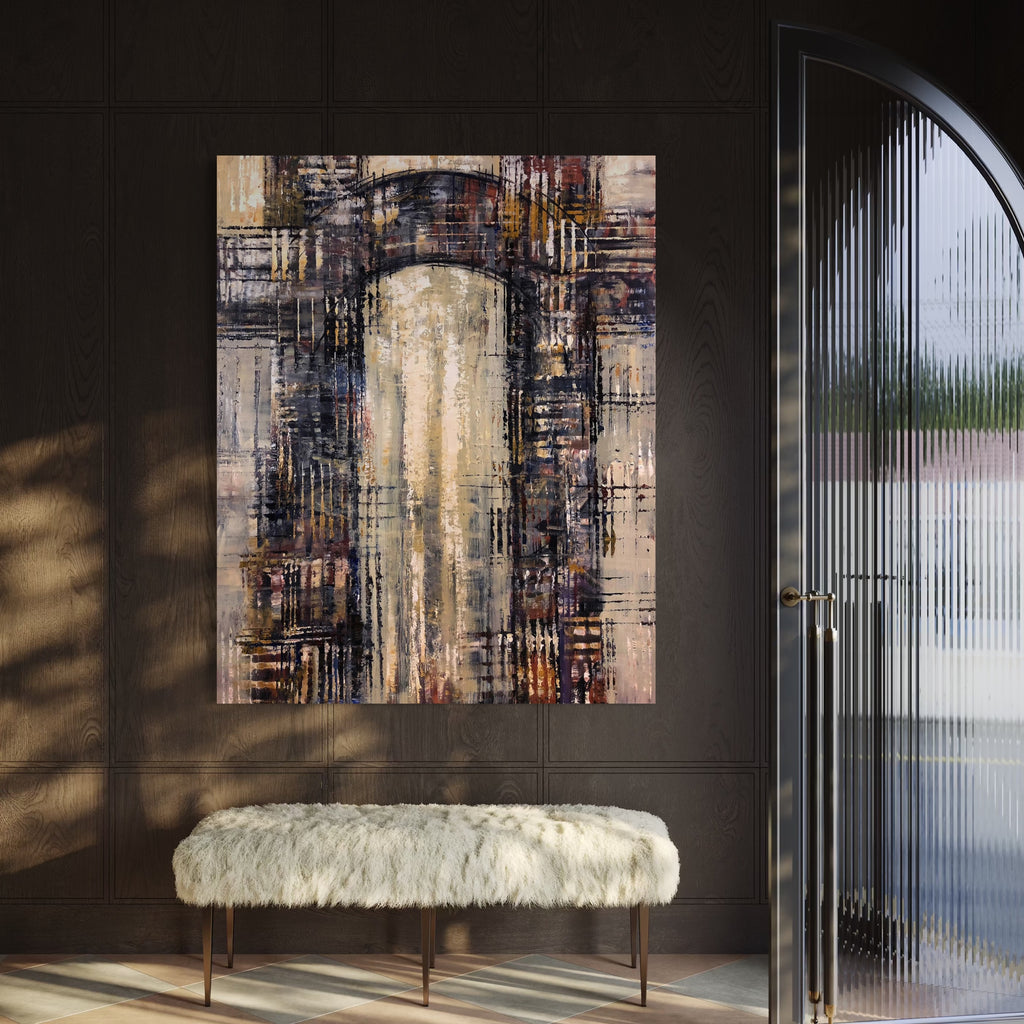 The artwork, Archaeo-Logica XII, by David Quentin Sheldon, displayed in a room.
