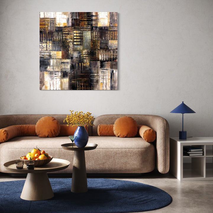 The artwork, Archaeo-Logica X, by David Quentin Sheldon, displayed in a room.