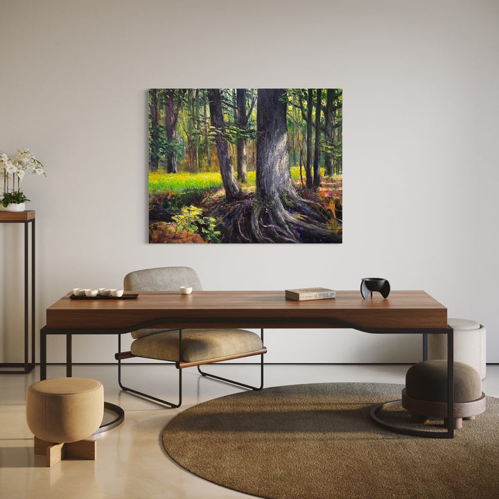 The artwork, Daffodil Flats, by David Quentin Sheldon, displayed in a room.