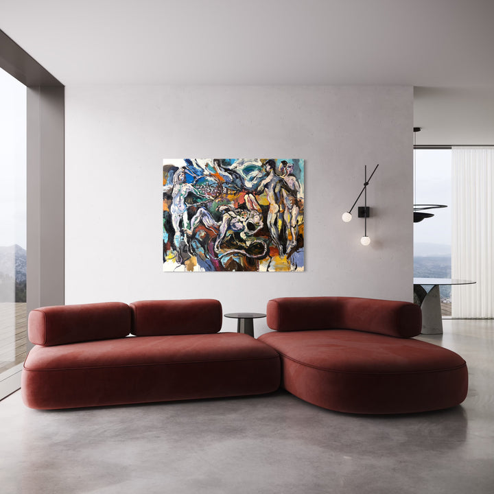 The artwork, Laocoon (after El Greco), by David Quentin Sheldon, displayed in a room.