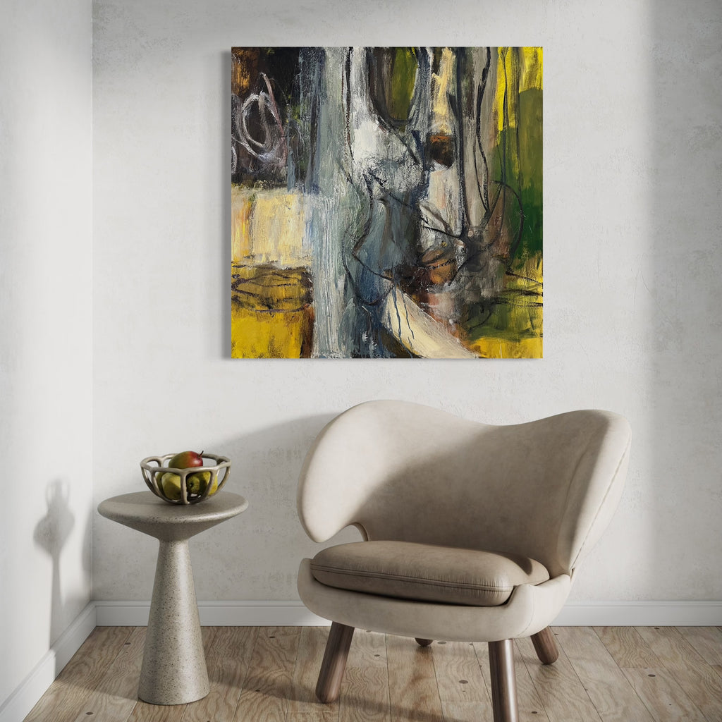 The artwork, Seated Figure, by David Quentin Sheldon, displayed in a room.