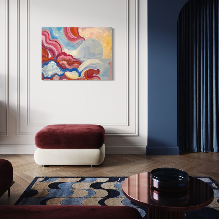 The artwork, Out of the Box: Beginning, by Jane Dell, displayed in a room.