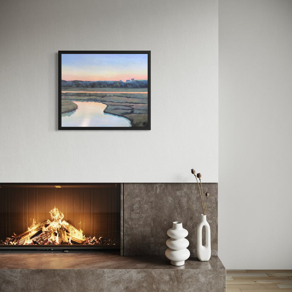The artwork, Marsh Light, by Kristin Stashenko, displayed in a room.