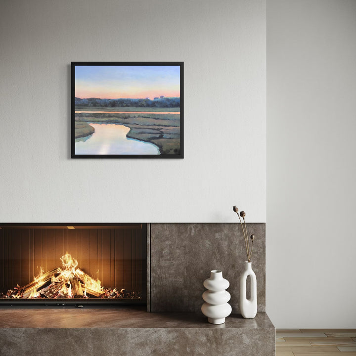 The artwork, Marsh Light, by Kristin Stashenko, displayed in a room.