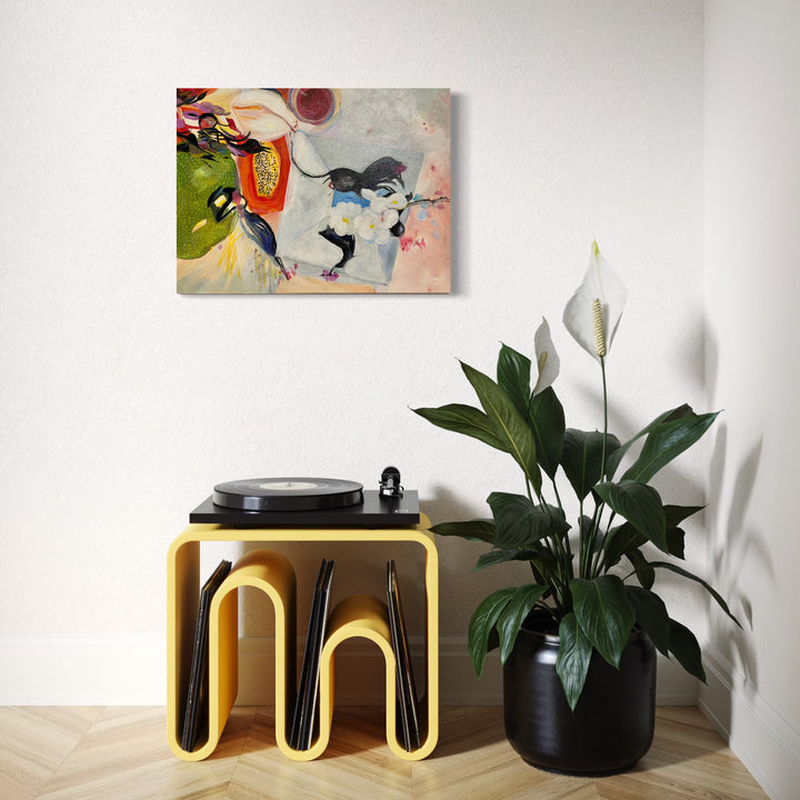 The artwork, Out of the Box: Nature, by Jane Dell, displayed in a room.