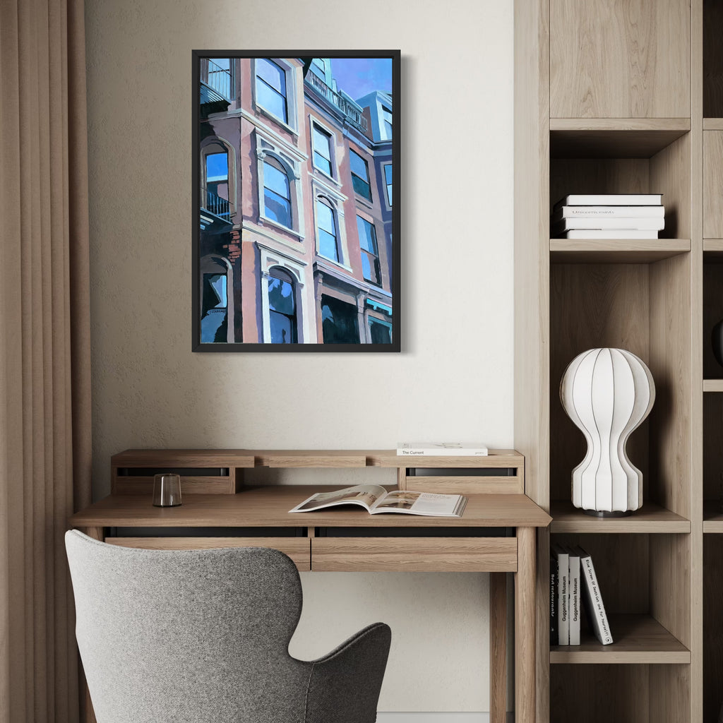 The artwork, Windows Over Boston, by Kristin Stashenko, displayed in a room.