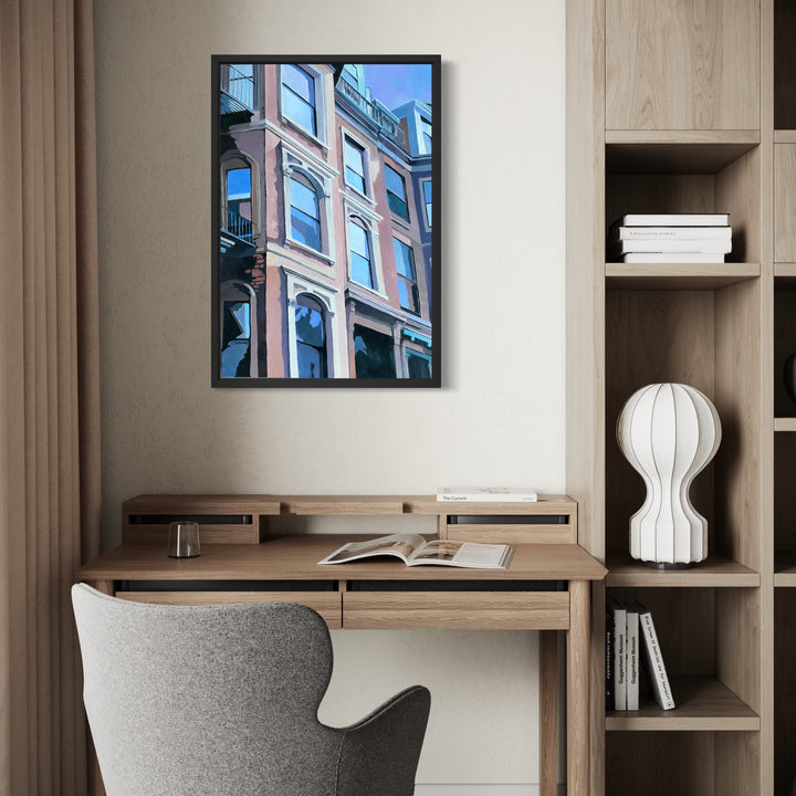 The artwork, Windows Over Boston, by Kristin Stashenko, displayed in a room.