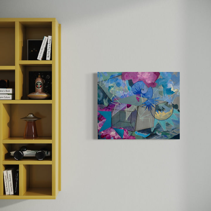 The artwork, Out of the Box: Celebration, by Jane Dell, displayed in a room.