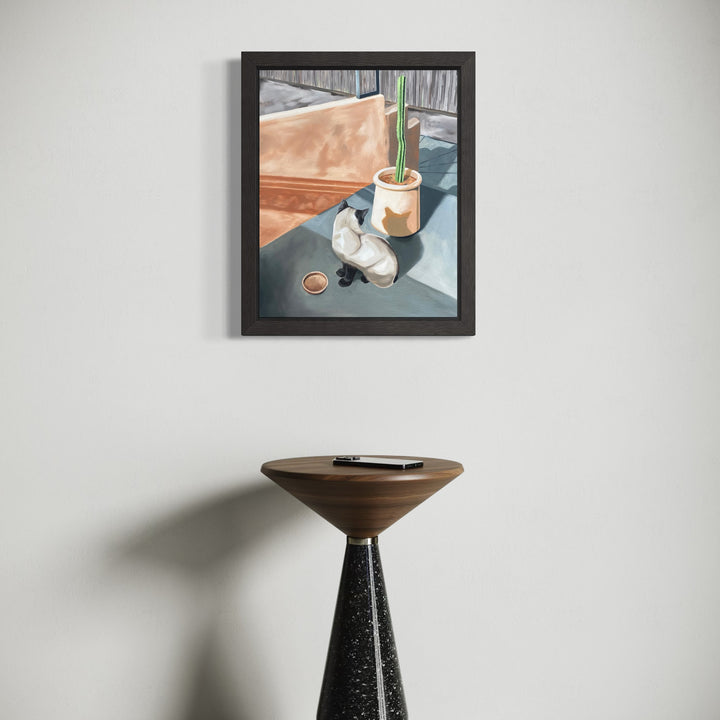 The artwork, 1 to 2 Weeks Without Food, 3 Days Without Water., by Jessica Preble, displayed in a room.