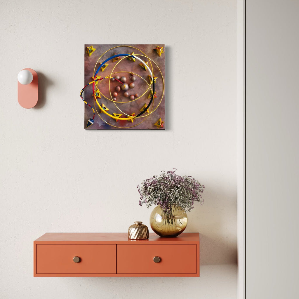 The artwork, 3 Ring Circus, by Richard Alpert, displayed in a room.