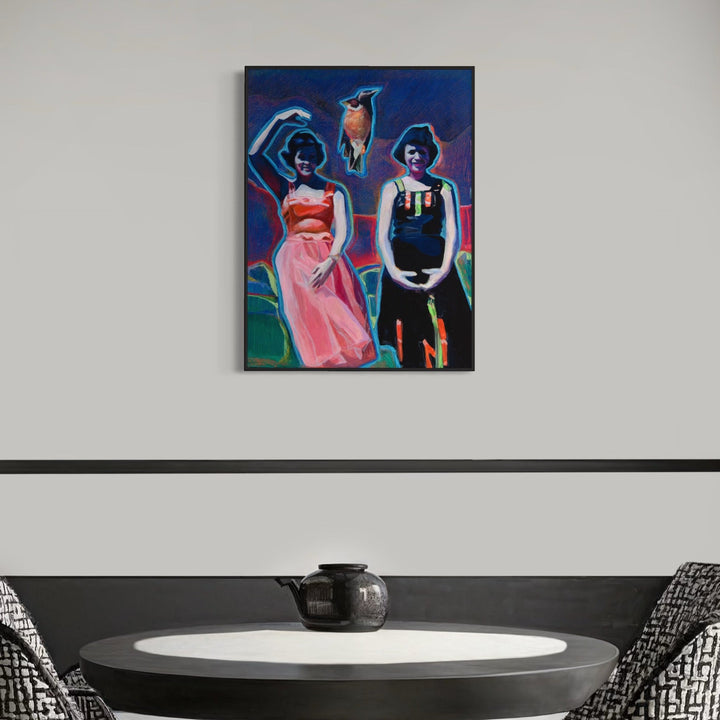 The artwork, ARCHIVAL MEMORY 11- TWINS FROM THE FIELD, by Griffin Cordell, displayed in a room.