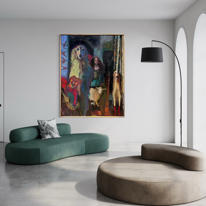 The artwork, ARCHIVAL MEMORY 17- WELCOME HOME, by Griffin Cordell, displayed in a room.