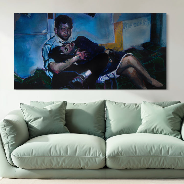 The artwork, ARCHIVAL MEMORY 2- EMBRACE 1959, by Griffin Cordell, displayed in a room.