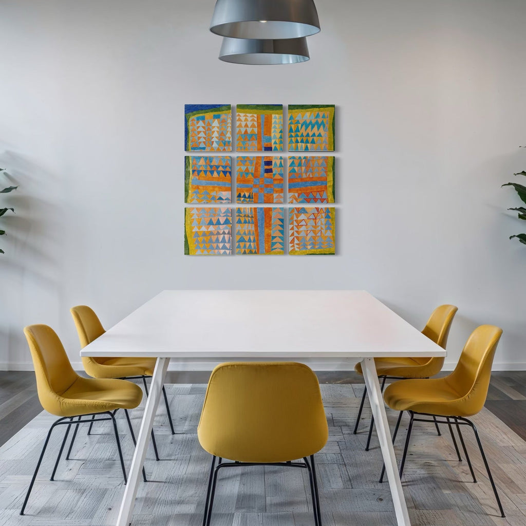 The artwork, AVIARY, by Barbara Ellmann, displayed in a room.
